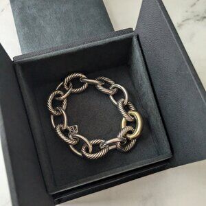 David Yurman Oval Link Chain Bracelet Sterling Silver w 18K Yellow Gold 8 inches